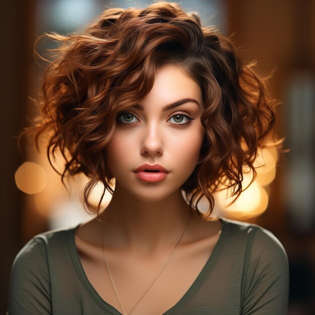  Premium Photo | Gorgeous brown haired woman in a chic short haircut ...