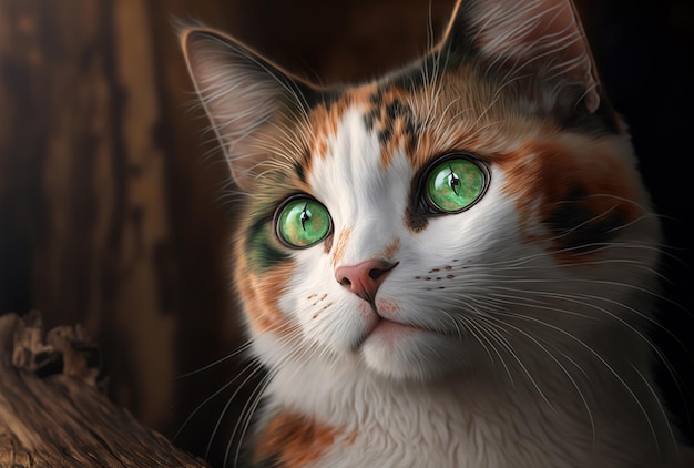 Gorgeous calico cat with green eyes