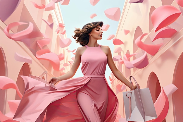 Gorgeous cheerful cute lady pink colors fashion concept