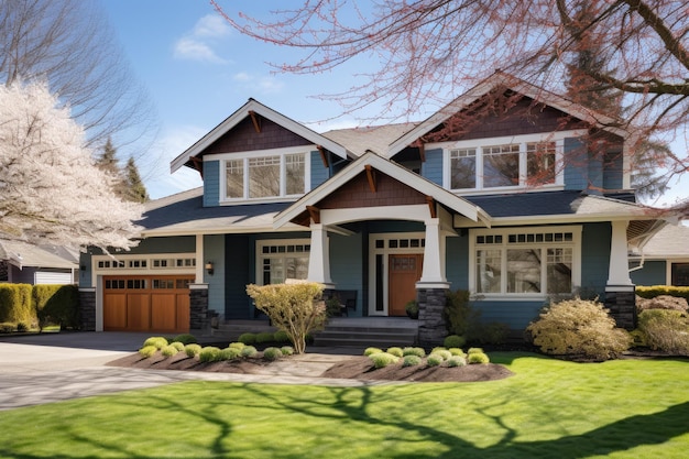 Photo gorgeous craftsman style home custommade with a threecar garage and stunning wooden doors the yard i...