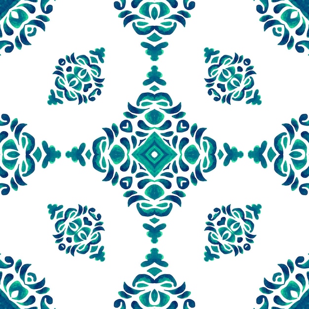 Фото Великолепный дамасский фон, португальская синяя плитка, мозаика, цветочная плитка azulejo, дизайн, арабески, плитка