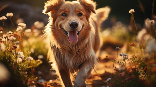 gorgeous dynamics photo of an golden retriever Generative Ai