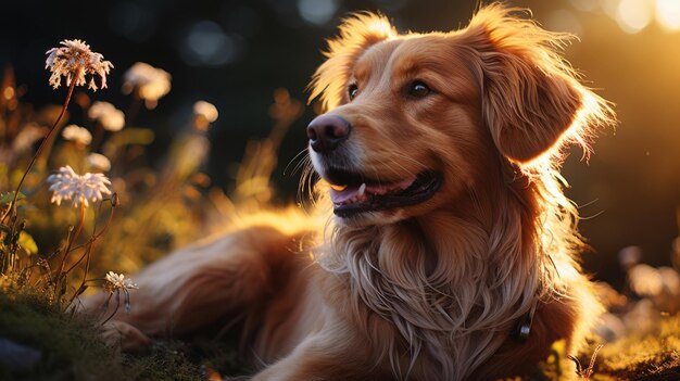 gorgeous dynamics photo of an golden retriever Generative Ai