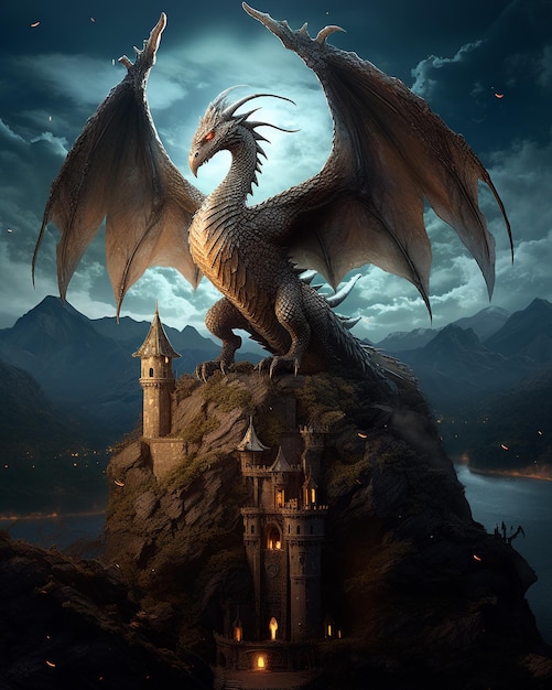 Gorgeous fantasy dragon in dragon land