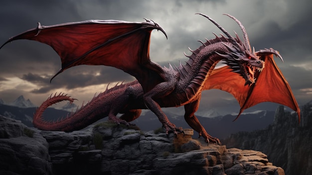 Прекрасная фантазия красного дракона Generative Ai