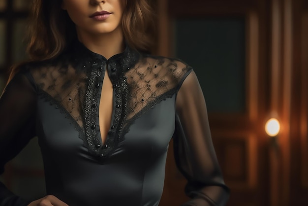 Foto la splendida modella indossa un abito nero semitrasparente