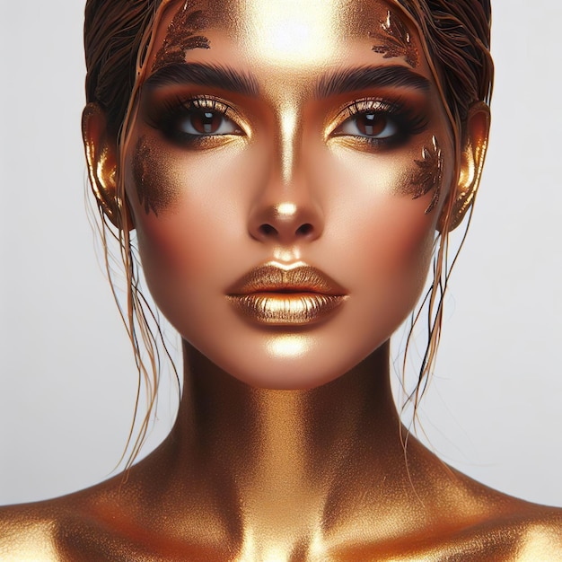 Photo gorgeous female model adorned in artistic rose gold makeup