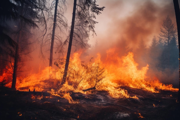 Gorgeous forest fire with blazing logs