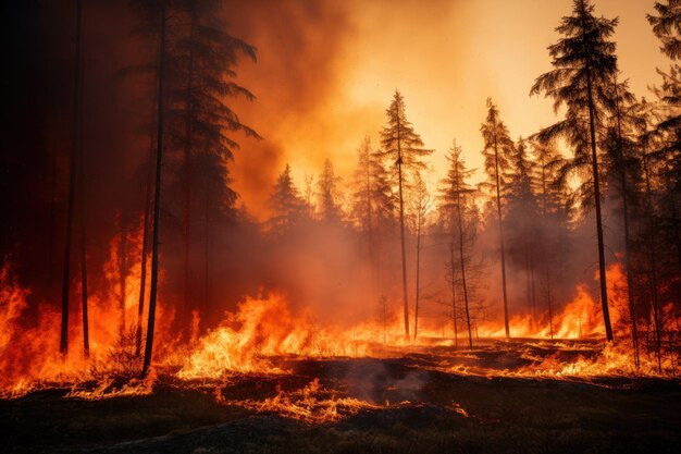 Gorgeous forest fire with blazing logs