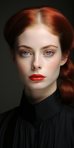 Gorgeous french fashion model with red lips and make up face portrait headshot