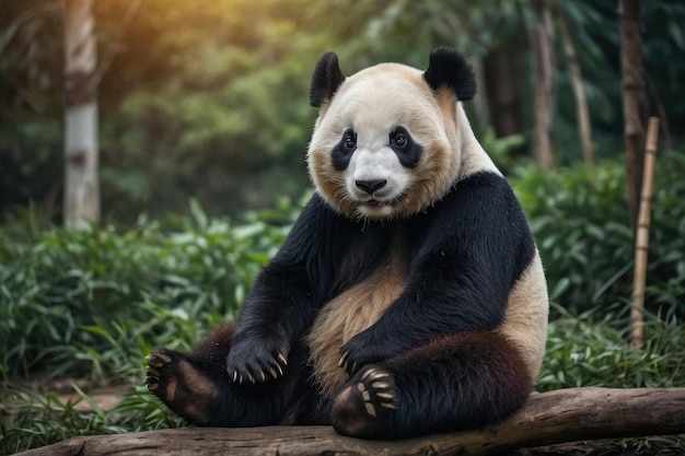 Gorgeous giant panda bear sitting down