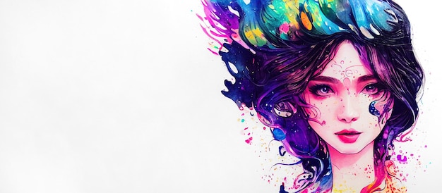 gorgeous girl's watercolor picture with stains and smudges