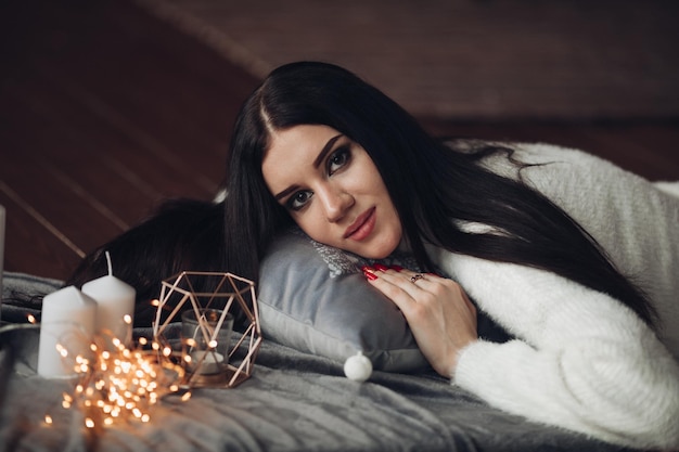 gorgeous girl with long dark hair with little white dwarf