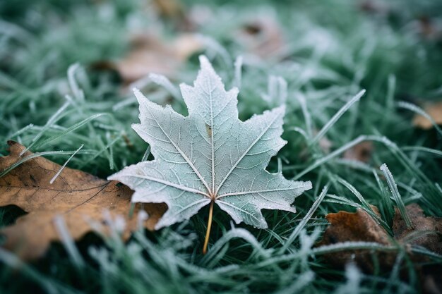 Photo gorgeous green maple leaf covered in glistening frost