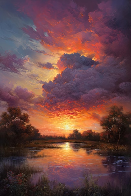 Gorgeous Impressionistic Sunset Landscape with Thick Brush Strokes