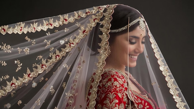 Gorgeous indian bride with covered head