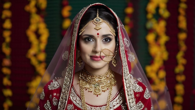 Gorgeous indian bride with covered head