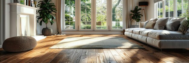 Gorgeous interior living room with fireplace and wooden floors Generative Ai