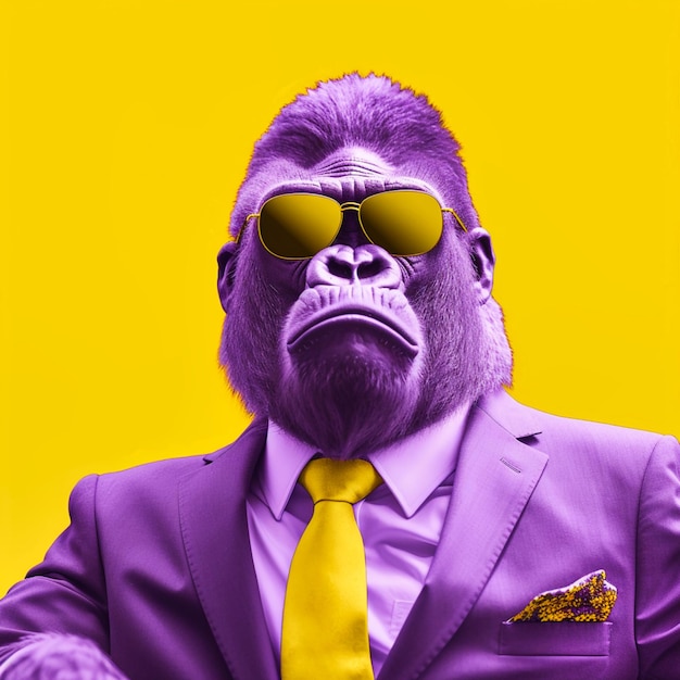 A gorgeous large purple boss gorilla with a toned sun generative ai