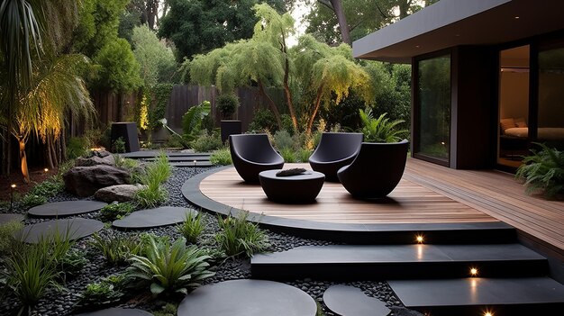 Photo gorgeous modern backyard landscaping