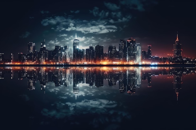 Gorgeous Night view of city skyline Night city lights AI