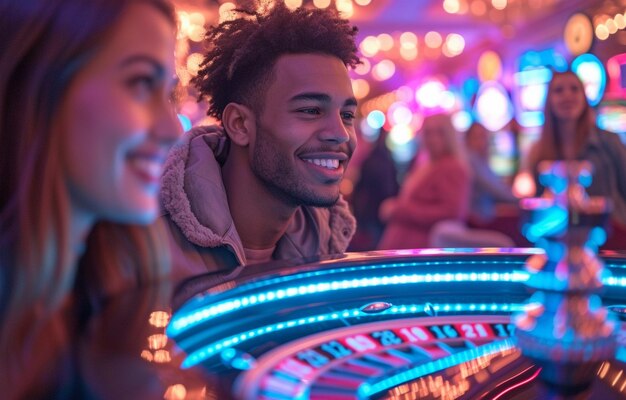 Gorgeous People of Different Ethnicities Taking Chances and Betting on a Roulette Wheel in a Casino