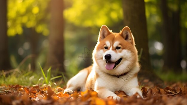 Photo gorgeous playful and majestic akita dog in a vibrant outdoor setting displaying breeds unique trai