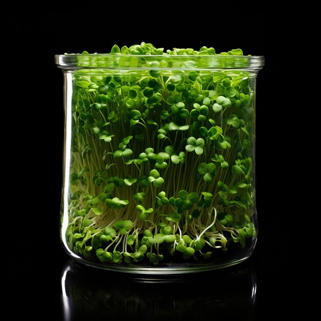 Foto presentazione splendida realistico waltham 29 broccoli microgreens fiorente in un pollice trasparente