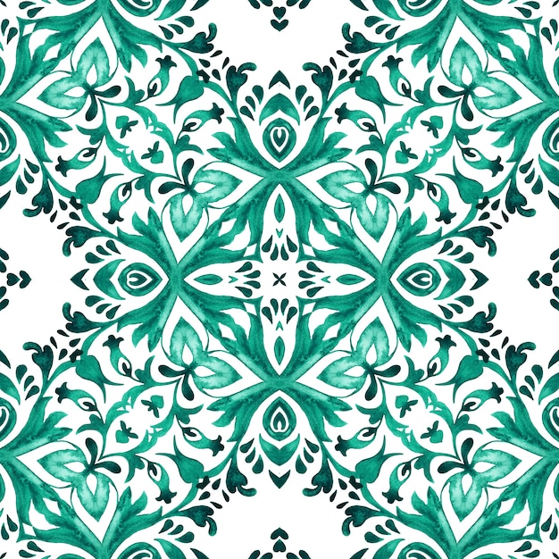 Gorgeous seamless mediterranean tile green floral background seamless pattern