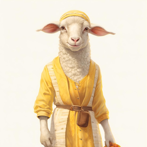 Photo gorgeous sheep wearing a beautiful yellow dress