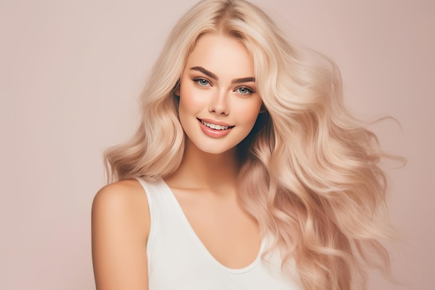 Gorgeous smiling blonde unleash the beauty with blonde hair care products