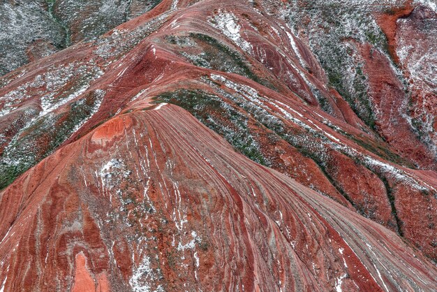 Gorgeous striped red mountains at winter