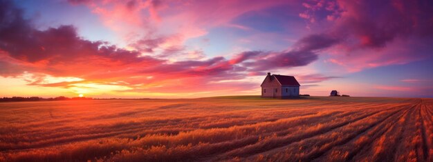 Photo gorgeous sunset over a lush green field behold natures beauty