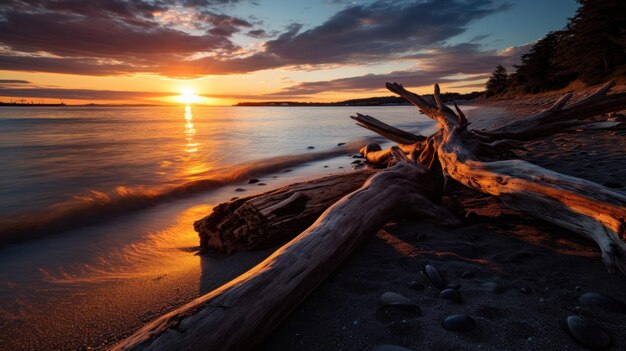 Foto una splendida vista del tramonto dalla spiaggia