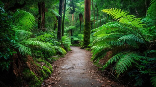 Photo gorgeous trail through lush rainforest in tasmanias peninsula