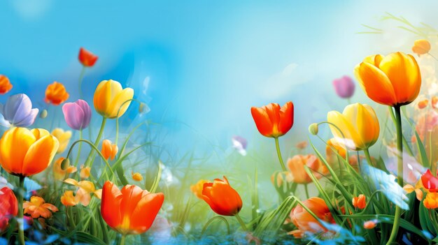 Gorgeous tulips set against a serene blue backdrop