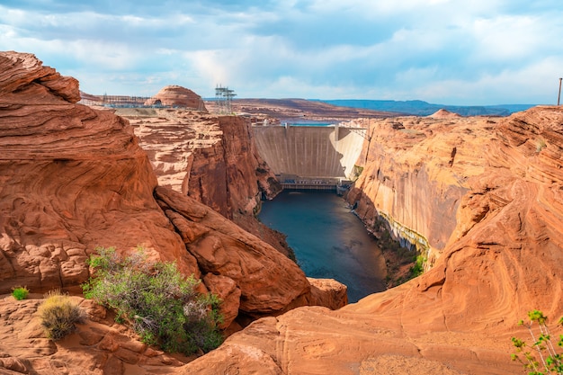 Gorgeous view of Glen Canyon Dam and the Colorado River in Page Arizona