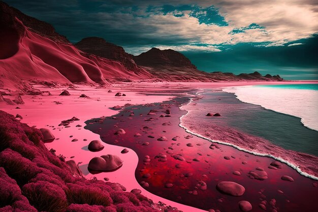 Gorgeous view of the pink sea