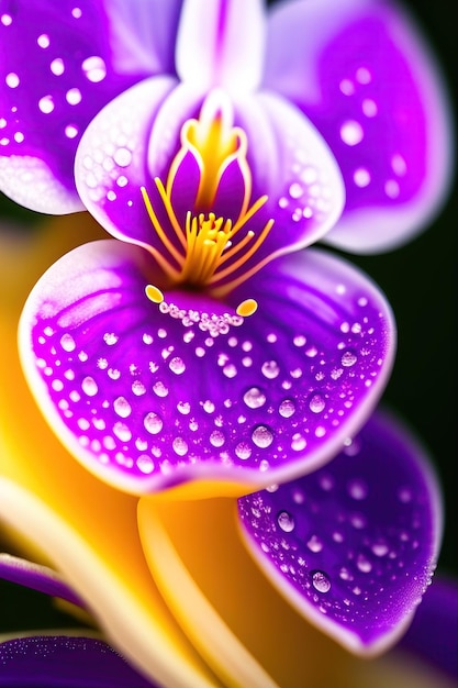 Gorgeous violet orchid flower with morning dew drops close up digital art