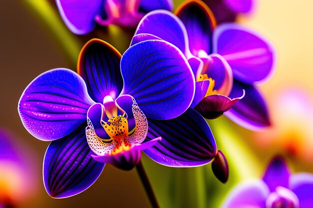 Gorgeous violet orchid flower with morning dew drops close up digital art