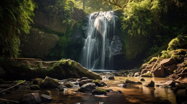 Gorgeous waterfall scenery surrounded by lush tropical forests