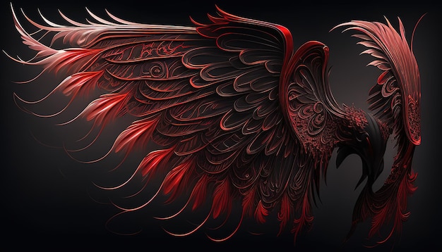 Gorgeous wings in red and black digital art illustration