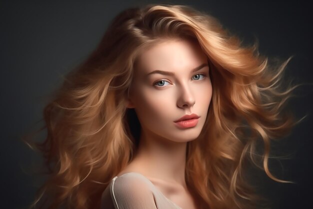 Gorgeous woman hair model dark background