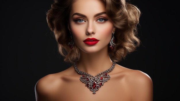 Gorgeous woman is wearing beautiful jewellery generated by AI
