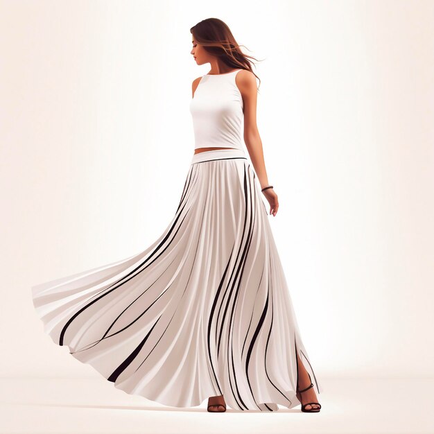 Photo gorgeous woman in a long skirt simple fashion sketchai generation