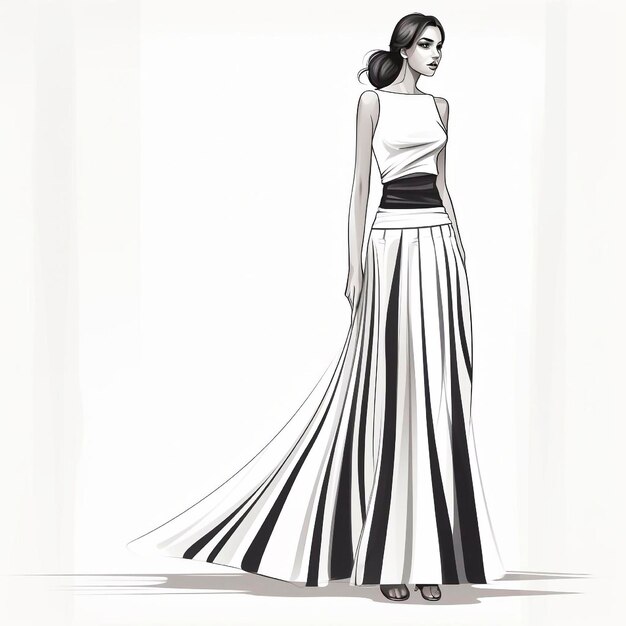 Gorgeous woman in a long skirt Simple fashion sketchAI GENERATION