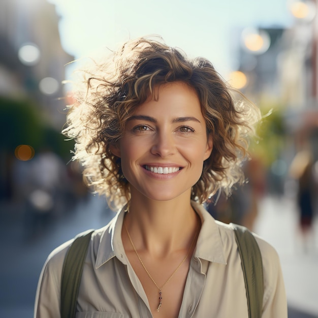 A gorgeous woman smiling at the outside Generative Ai