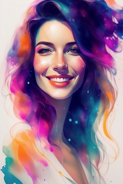 Gorgeous woman watercolor digital art painting