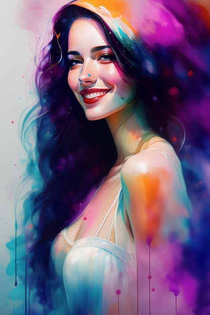Gorgeous woman watercolor digital art painting