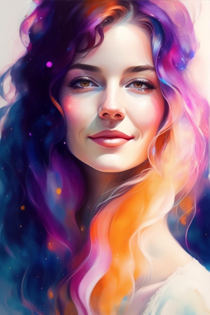 Gorgeous woman watercolor digital art painting